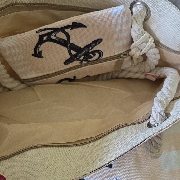 Nautical Anchor Canvas Tote Bag - Cream and Black - Picture 2 of 3